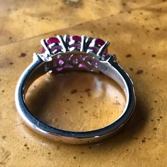 Natural Ruby Diamond Sterling Silver Ring Size 8 - Picture 4 of 8